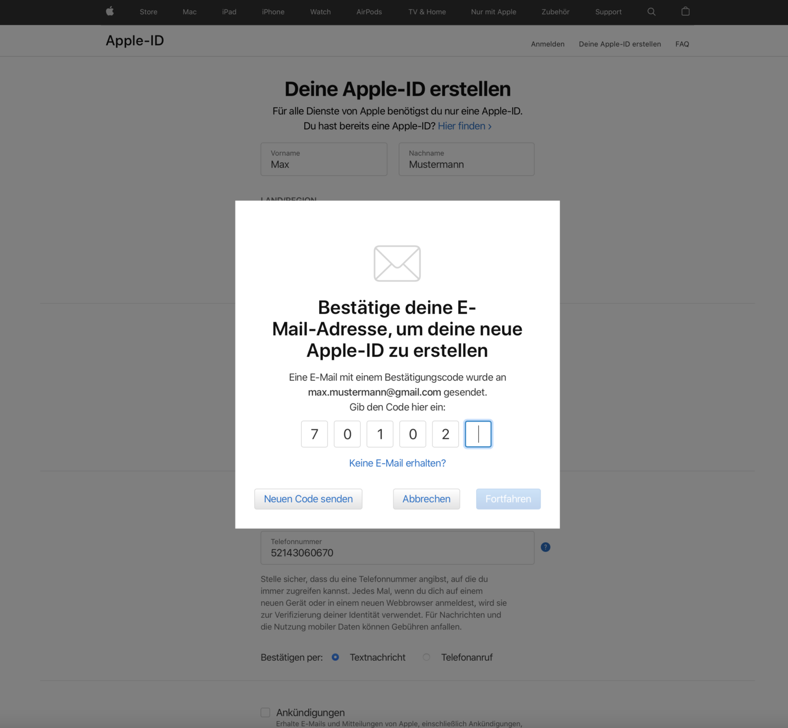 AppleEmailBestätigung Gustoco